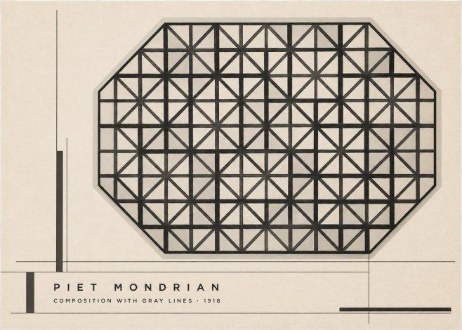 Piet Mondrian Composition with Gray Lines No2 - Póster