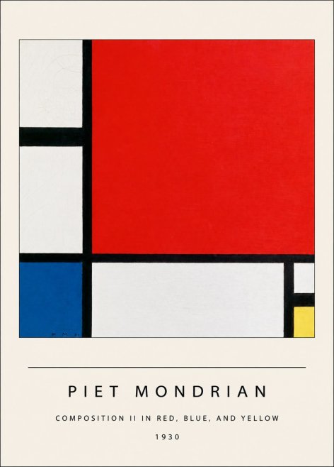 Piet Mondrian Composition Ii in Red, Blue, and Yellow No4 - Póster