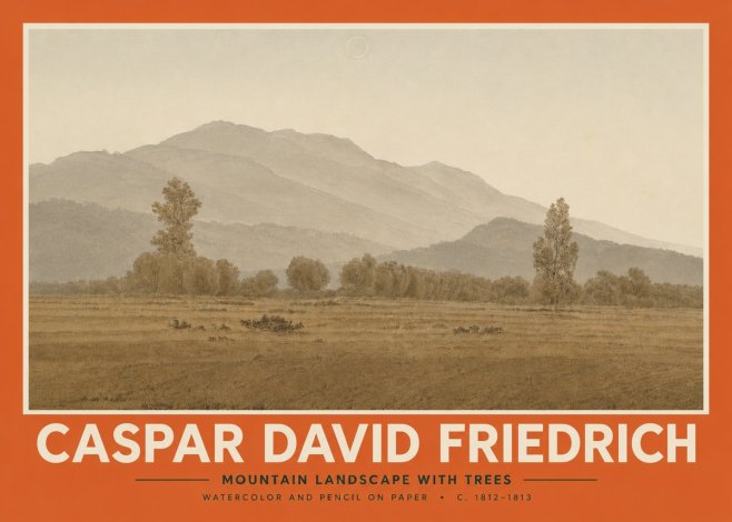 Caspar David Friedrich Mountain Landscape with Trees No5 - Póster