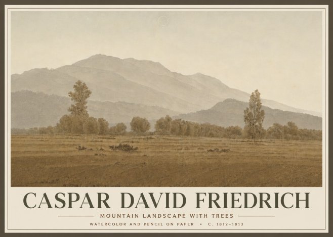 Caspar David Friedrich Mountain Landscape with Trees No6 - Póster