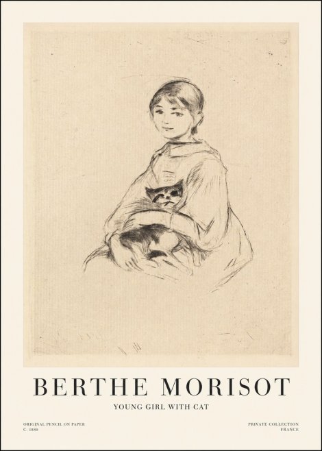 Berthe Morisot Young Girl with Cat No1 - Póster