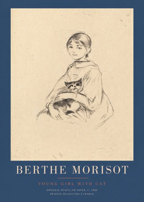 Berthe Morisot Young Girl with Cat No2 - Póster