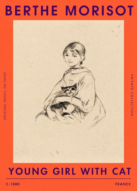 Berthe Morisot Young Girl with Cat No3 - Póster