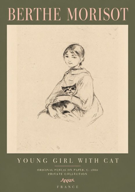 Berthe Morisot Young Girl with Cat No4 - Póster