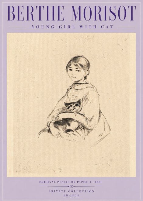 Berthe Morisot Young Girl with Cat No5 - Póster