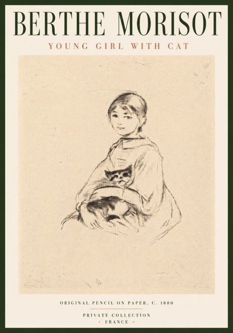 Berthe Morisot Young Girl with Cat No6 - Póster