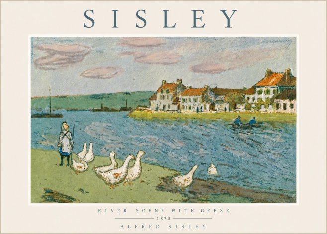 Sisley River Scene with Geese No3 - Póster