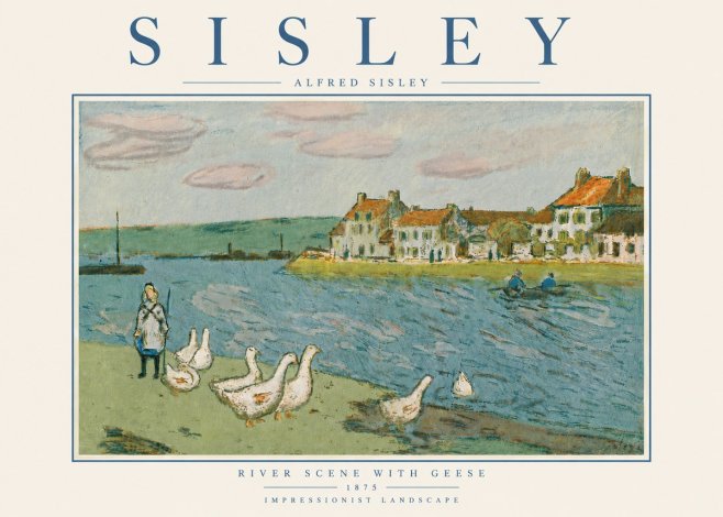 Sisley River Scene with Geese No6 - Póster