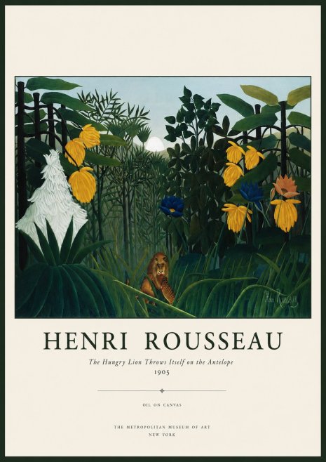 Rousseau The Hungry Lion Throws Itself on the Antelope No1 - Póster