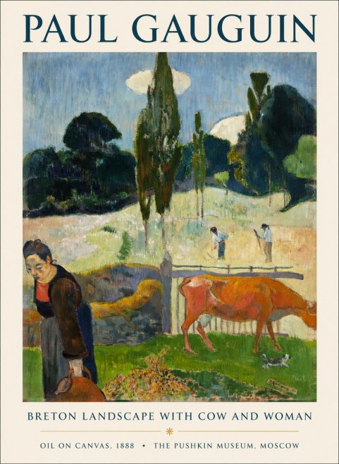 Paul Gauguin Breton Landscape with Cow and Woman No1 - Póster