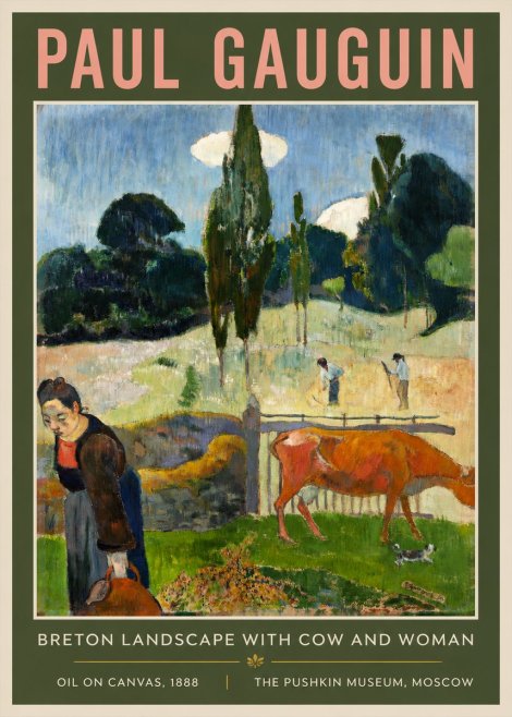 Paul Gauguin Breton Landscape with Cow and Woman No2 - Póster