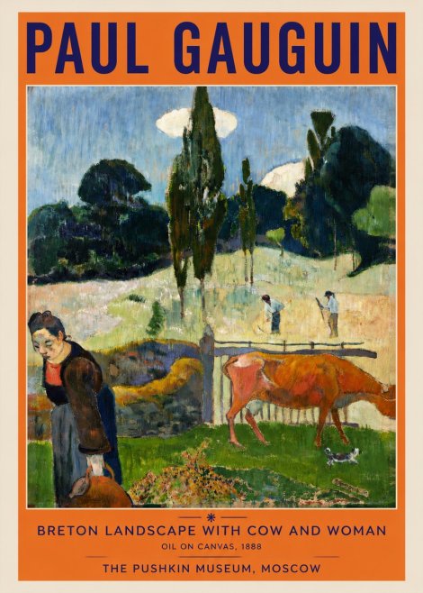 Paul Gauguin Breton Landscape with Cow and Woman No3 - Póster
