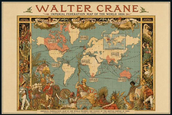 Walter Crane Imperial Federation Map of the World 1886 No3 - Póster