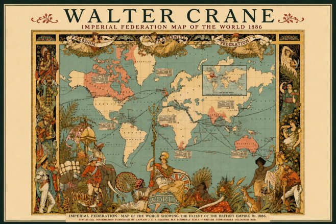 Walter Crane Imperial Federation Map of the World 1886 No6 - Póster