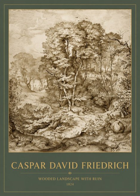 Caspar David Friedrich Wooded Landscape with Ruin No2 - Póster