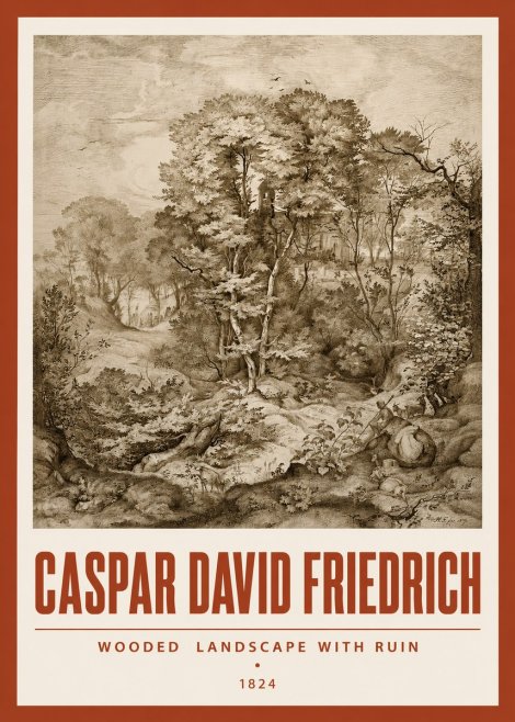 Caspar David Friedrich Wooded Landscape with Ruin No3 - Póster