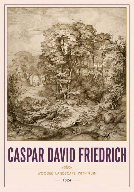 Caspar David Friedrich Wooded Landscape with Ruin No4 - Póster