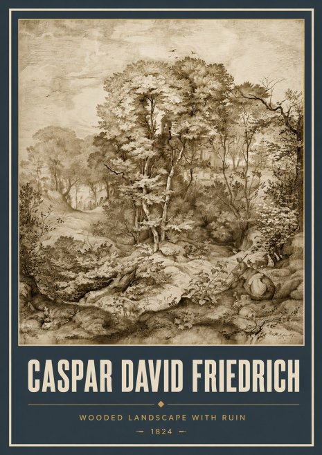 Caspar David Friedrich Wooded Landscape with Ruin No5 - Póster