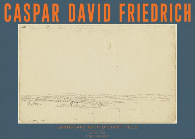 Caspar David Friedrich Landscape with Distant Hills No4 - Póster
