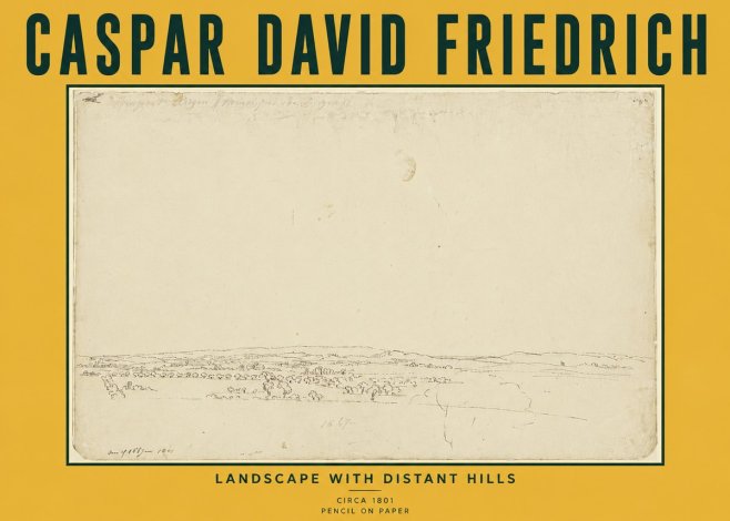 Caspar David Friedrich Landscape with Distant Hills No6 - Póster