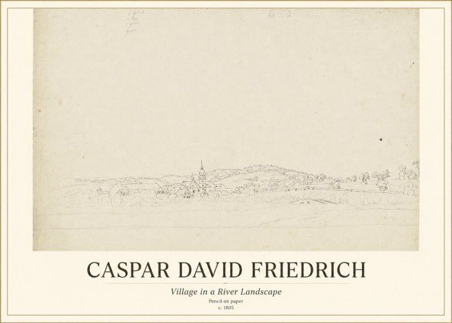 Caspar David Friedrich Village in a River Landscape No1 - Póster