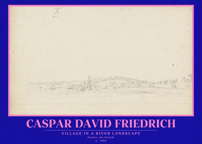 Caspar David Friedrich Village in a River Landscape No2 - Póster