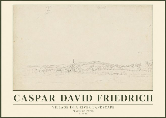 Caspar David Friedrich Village in a River Landscape No3 - Póster