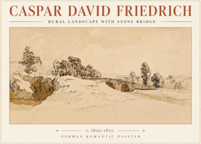 Caspar David Friedrich Rural Landscape with Stone Bridge No4 - Póster