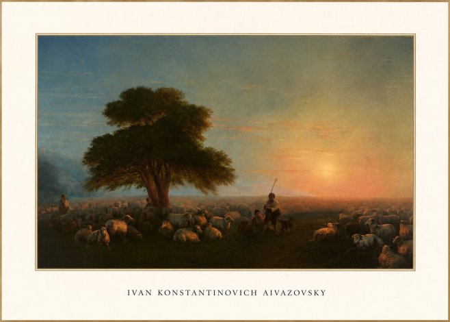 Ivan Konstantinovich Aivazovsky Shepherd with Flock at Sunset No3 - Póster