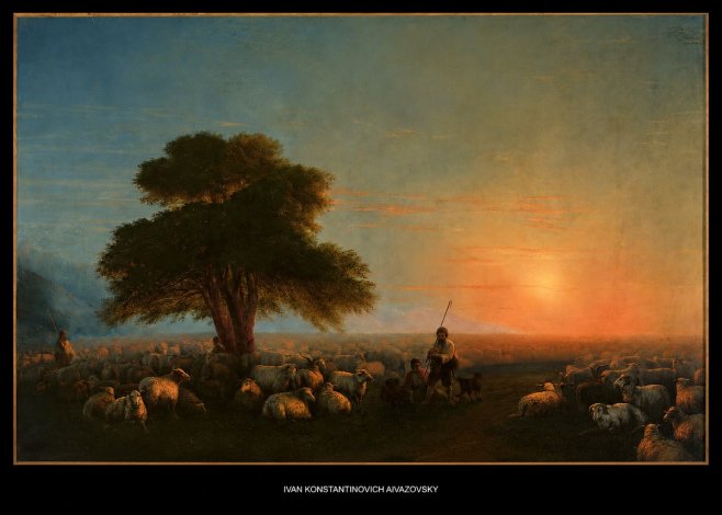 Ivan Konstantinovich Aivazovsky Shepherd with Flock at Sunset No5 - Póster