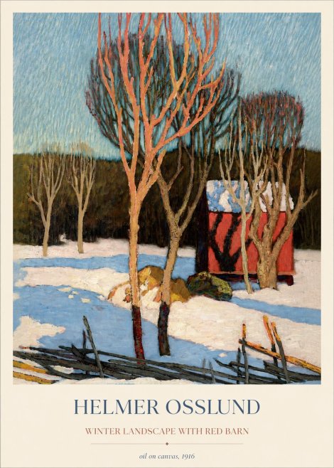 Helmer Osslund Winter Landscape with Red Barn No1 - Póster