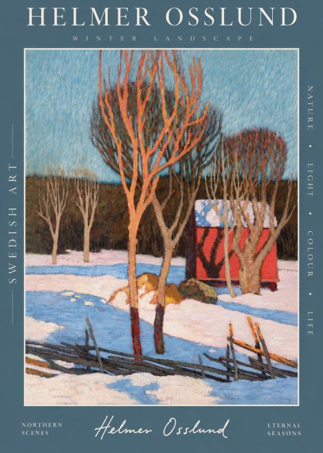 Helmer Osslund Winter Landscape with Red Barn No4 - Póster