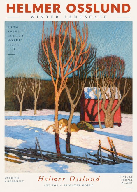 Helmer Osslund Winter Landscape with Red Barn No5 - Póster