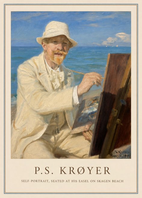 P.S. Krøyer Self-portrait, Seated at His Easel on Skagen Beach No1 - Póster