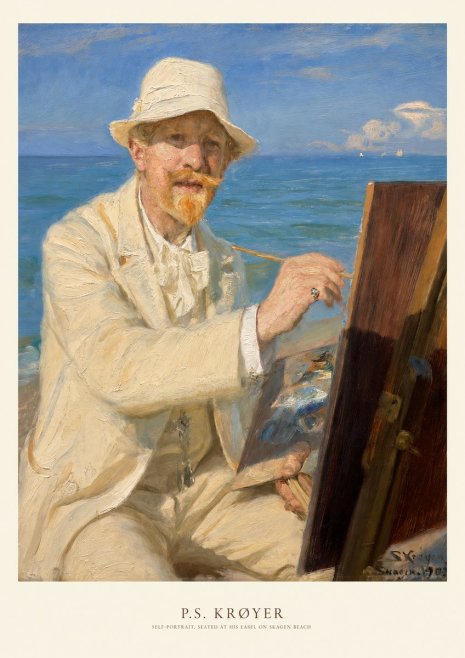 P.S. Krøyer Self-portrait, Seated at His Easel on Skagen Beach No5 - Póster