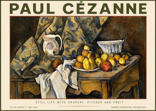 Paul Cézanne Still Life with Drapery, Pitcher and Fruit No5 - Póster
