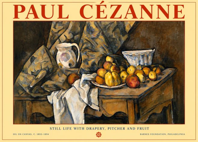 Paul Cézanne Still Life with Drapery, Pitcher and Fruit No6 - Póster