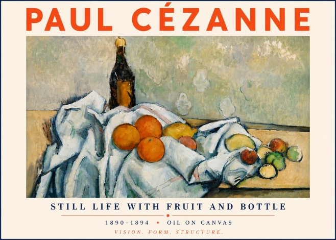 Paul Cézanne Still Life with Fruit and Bottle No6 - Póster