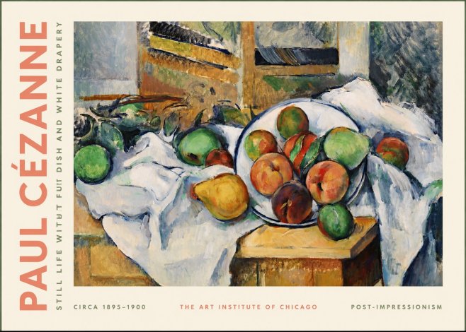Paul Cézanne Still Life with Fruit Dish and White Drapery No2 - Póster