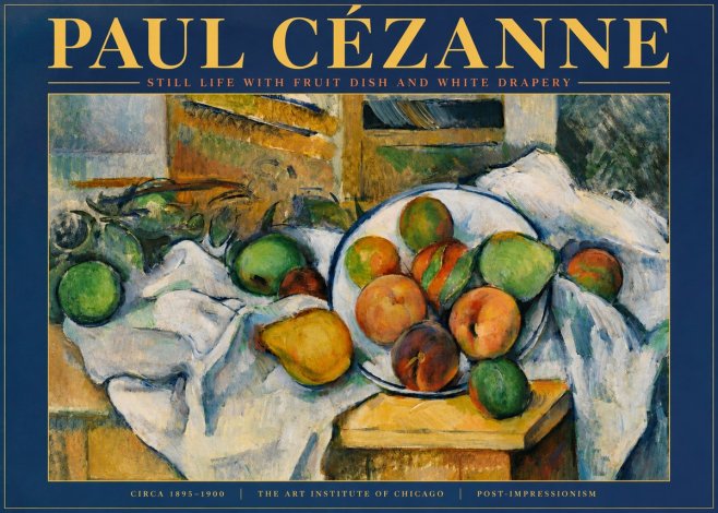 Paul Cézanne Still Life with Fruit Dish and White Drapery No3 - Póster