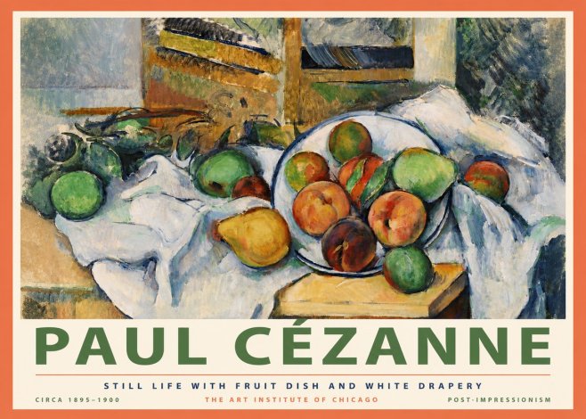 Paul Cézanne Still Life with Fruit Dish and White Drapery No4 - Póster