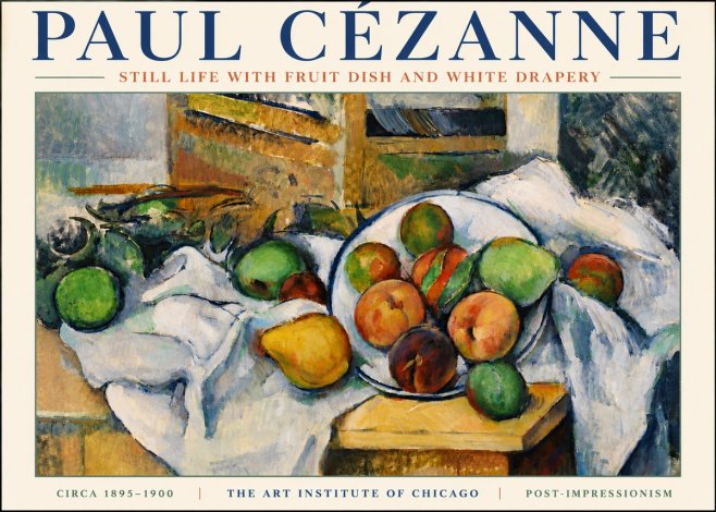 Paul Cézanne Still Life with Fruit Dish and White Drapery No6 - Póster
