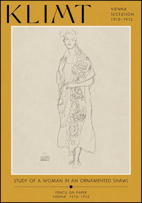 Klimt Study of a Woman in an Ornamented Shawl No2 - Póster