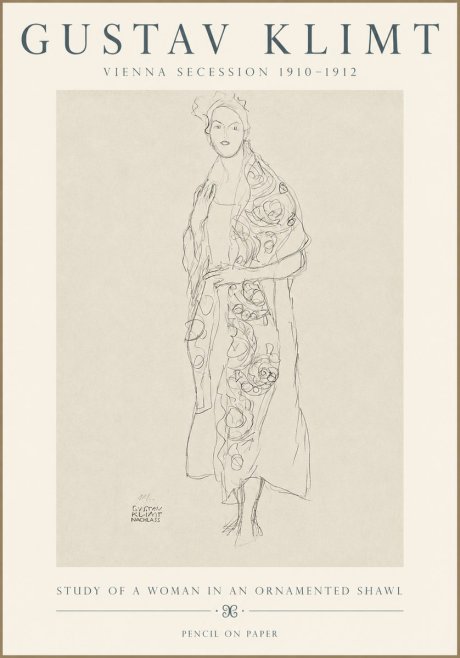 Klimt Study of a Woman in an Ornamented Shawl No3 - Póster