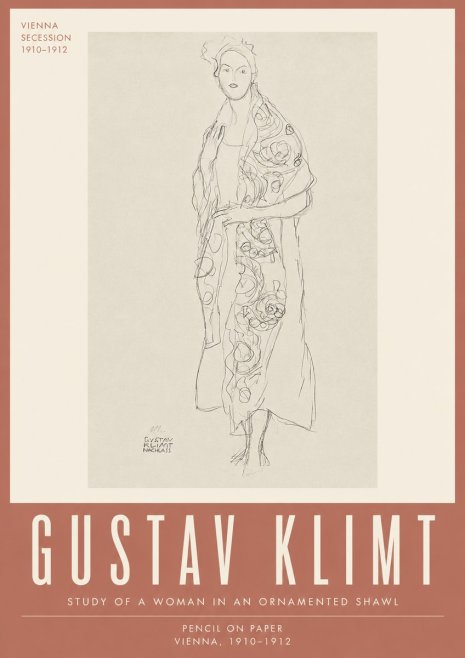 Klimt Study of a Woman in an Ornamented Shawl No4 - Póster