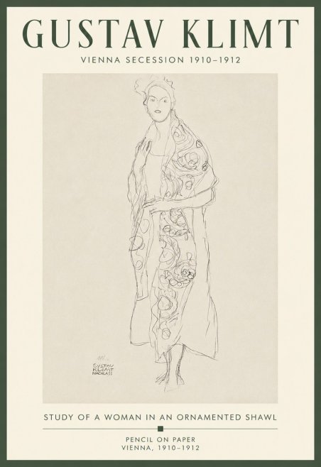 Klimt Study of a Woman in an Ornamented Shawl No5 - Póster