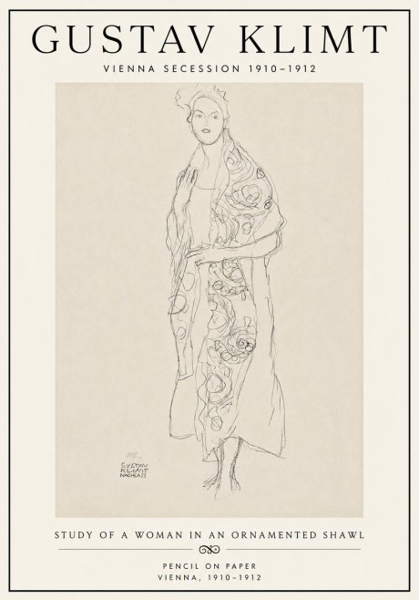 Klimt Study of a Woman in an Ornamented Shawl No6 - Póster