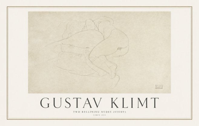 Klimt Two Reclining Nudes (Study) No1 - Póster