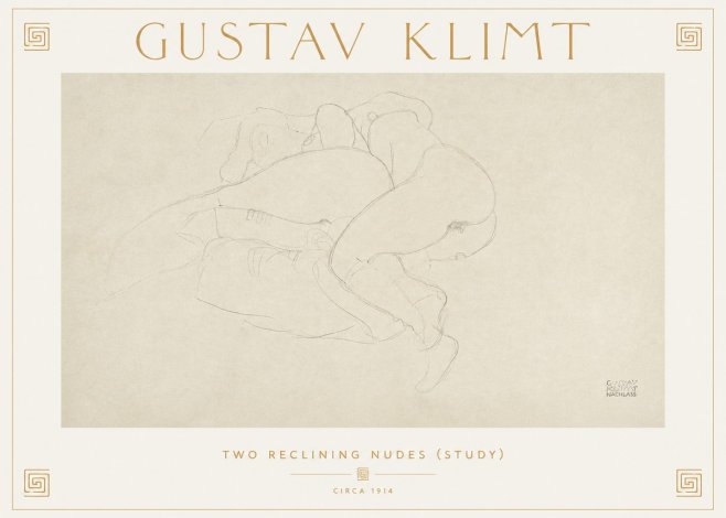 Klimt Two Reclining Nudes (Study) No2 - Póster