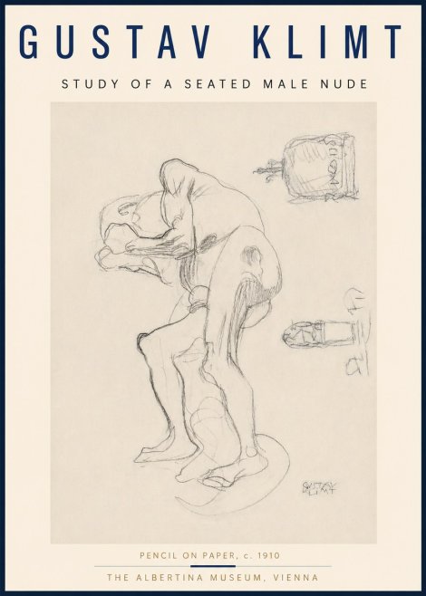 Klimt Study of a Seated Male Nude No4 - Póster